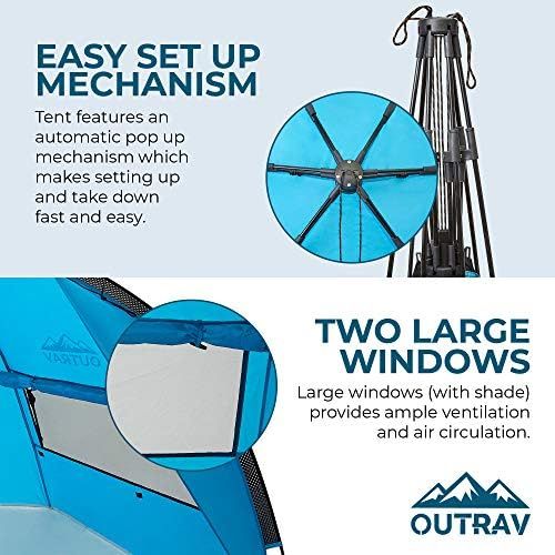  Outrav Pop Up Beach Tent - Quick and Easy Set Up, Family Size, Portable Sun and Water Shelter and Shade Canopy - for Fishing, Camping, Hiking and Outdoor Activities