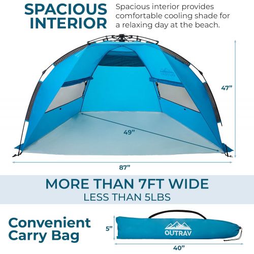  Outrav Pop Up Beach Tent - Quick and Easy Set Up, Family Size, Portable Sun and Water Shelter and Shade Canopy - for Fishing, Camping, Hiking and Outdoor Activities