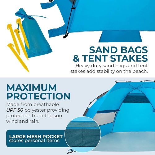  Outrav Pop Up Beach Tent - Quick and Easy Set Up, Family Size, Portable Sun and Water Shelter and Shade Canopy - for Fishing, Camping, Hiking and Outdoor Activities