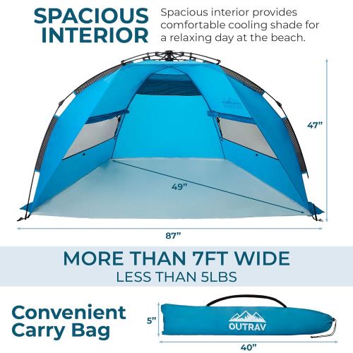  Outrav Pop Up Beach Tent - Quick and Easy Set Up, Family Size, Portable Sun and Water Shelter and Shade Canopy - for Fishing, Camping, Hiking and Outdoor Activities