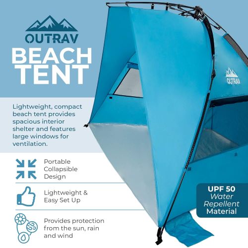  Outrav Pop Up Beach Tent - Quick and Easy Set Up, Family Size, Portable Sun and Water Shelter and Shade Canopy - for Fishing, Camping, Hiking and Outdoor Activities