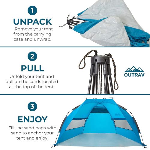  Outrav Pop Up Beach Tent - Quick and Easy Set Up, Family Size, Portable Sun and Water Shelter and Shade Canopy - for Fishing, Camping, Hiking and Outdoor Activities