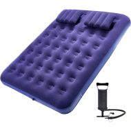 Outraveler Queen Air Mattress Inflatable Bed,Blow Up Mattress with Pump&Pillows,Flocking Emergency Air Bed for Tent Camping,Home Travel Hiking