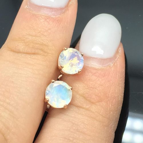  Outshine Designs 14K Rose Gold Genuine Rainbow Moonstone Stud Earrings - 14K Solid Gold Moonstone Studs - 6mm Moonstone Crystal Earrings - Diamond Alternative Studs - Rose Gold Studs