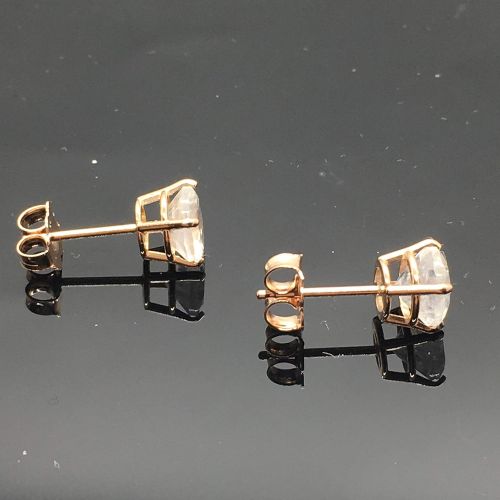  Outshine Designs 14K Rose Gold Genuine Rainbow Moonstone Stud Earrings - 14K Solid Gold Moonstone Studs - 6mm Moonstone Crystal Earrings - Diamond Alternative Studs - Rose Gold Studs