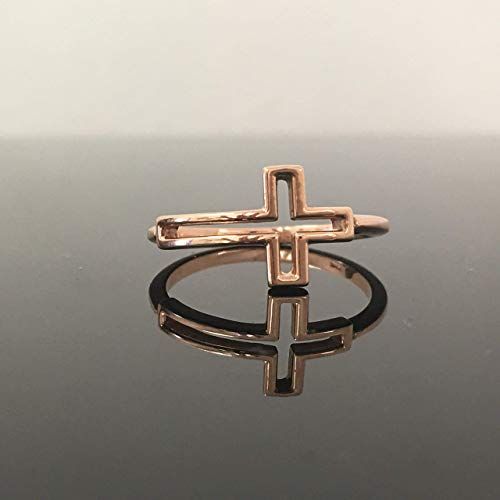  Outshine Designs Rose Gold Sideways Cross Ring - Solid 14K Rose Gold Cross Ring - Sideway Cross Ring - Dainty 14K Gold Cross Ring - Confirmation Gift For Her