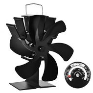 Outskirts Black Fireplace Fan with Thermometer 6 Blade Heat Powered Stove Fan Log Wood Burner Eco Friendly Quiet Fan Home Efficient Heat Distribution