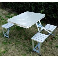 Outsunny Outdoor Silver Aluminum Portable Folding Camp Suitcase Picnic Table with 4 Seats