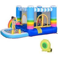 Outsunny Inflatable Bounce House for Kids 2-in-1 Jumping Castle for Indoor Outdoor Party with Trampoline, Pool, Carry Bag & Air Blower