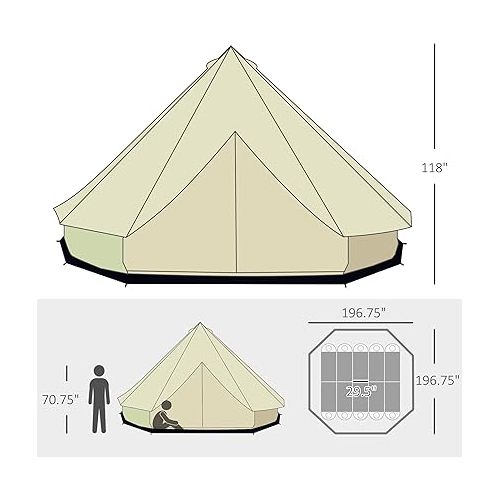  Outsunny 10-Person Yurt Tent Glamping Bell Tent with Spacious Interior, Breathable Waterproof Design, for Family Outdoor Camping, 16' x 16' x 10'