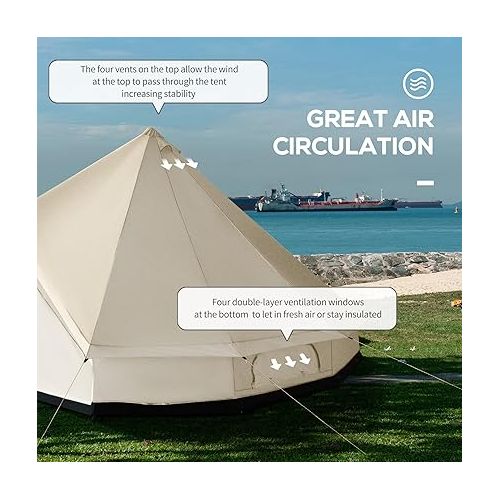  Outsunny 10-Person Yurt Tent Glamping Bell Tent with Spacious Interior, Breathable Waterproof Design, for Family Outdoor Camping, 16' x 16' x 10'