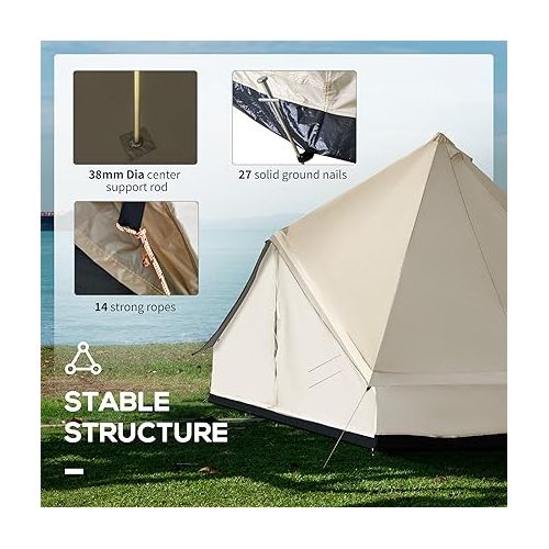  Outsunny 10-Person Yurt Tent Glamping Bell Tent with Spacious Interior, Breathable Waterproof Design, for Family Outdoor Camping, 16' x 16' x 10'