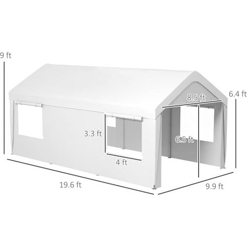  Outsunny Carport 10' x 20' Portable Garage, Heavy Duty Car Port Canopy with 2 Roll-up Doors & 4 Ventilated Windows for Car, Truck, Boat, Garden Tools, White