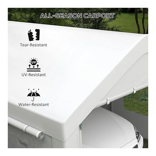  Outsunny Carport 10' x 20' Portable Garage, Heavy Duty Car Port Canopy with 2 Roll-up Doors & 4 Ventilated Windows for Car, Truck, Boat, Garden Tools, White