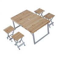 Outsunny Height Adjustable Folding Outdoor Picnic Table w/ 4 Seats - Natural Wood and Silver