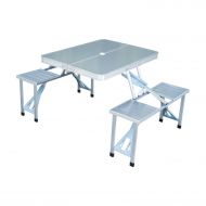 Outsunny Outdoor Aluminum Portable Folding Camp Suitcase Picnic Table with 4 Seats, Silver