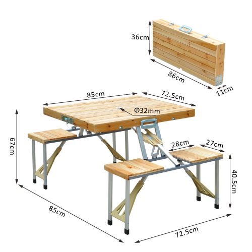  Outsunny Outdoor Aluminum Portable Folding Camp Suitcase Picnic Table with 4 Seats, Silver