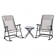 Outsunny 3 Piece Folding Rocking Chair Patio Dining Table Set- Grey