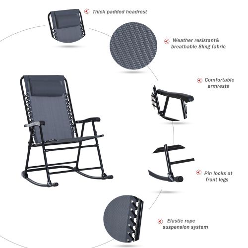  Outsunny 3 Piece Folding Rocking Chair Patio Dining Table Set- Grey