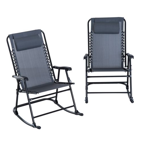  Outsunny 3 Piece Folding Rocking Chair Patio Dining Table Set- Grey