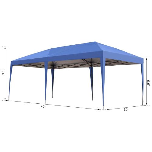  Outsunny Easy Pop Up Canopy Party Tent, 10 x 20-Feet, White