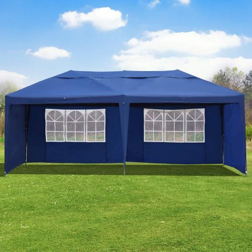  Outsunny 10 x 20 Easy Pop Up Canopy Party Tent with 4 Removable Sidewalls - Navy