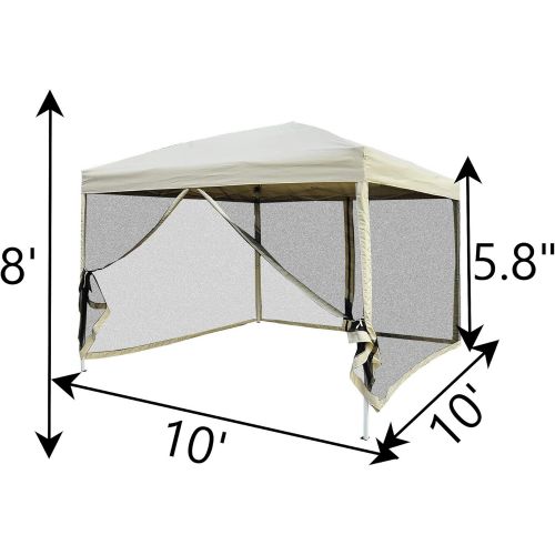  Outsunny 10 x 10 Easy Pop Up Canopy Shade Tent with Mesh Sidewalls - Beige
