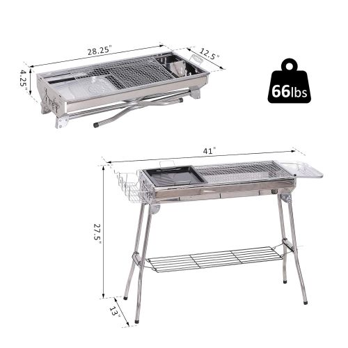  Outsunny Portable Folding Charcoal BBQ Grill Stainless Steel Camp Picnic Cooker