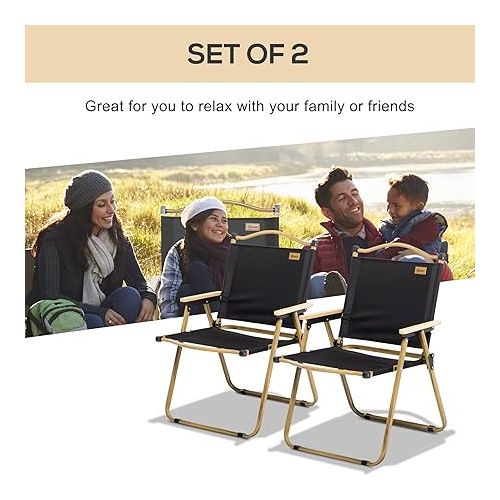  Outsunny 2 Pack Folding Camping Chair, Lightweight & Portable Beach Chairs Armchairs, Perfect for Festivals, Fishing, Picnic and Hiking, Black