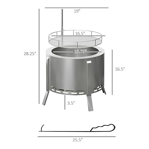  Outsunny 2-in-1 Smokeless Fire Pit, BBQ Grill, 19