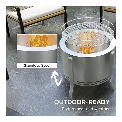  Outsunny 2-in-1 Smokeless Fire Pit, BBQ Grill, 19