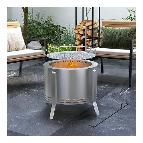  Outsunny 2-in-1 Smokeless Fire Pit, BBQ Grill, 19