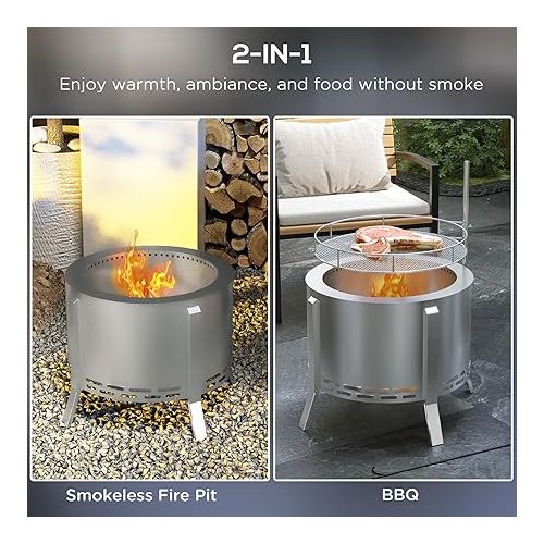  Outsunny 2-in-1 Smokeless Fire Pit, BBQ Grill, 19