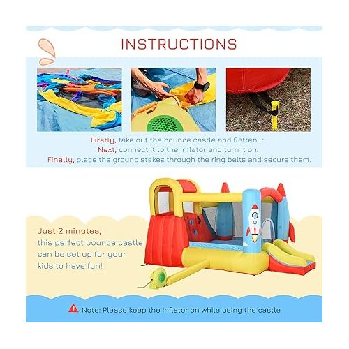  Outsunny Kids Inflatable Water Slide, 4-in-1 Bounce House Jumping Castle with 2 Slides, Climbing Wall, Trampoline, & Water Pool Area, Air Blower
