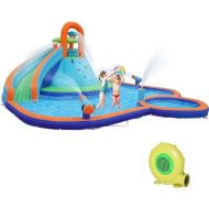 Outsunny Kids Inflatable Water Slide 4-in-1 Bounce House Water Park Jumping Castle with Water Pool, Slide, Climbing Walls, & 2 Water Cannons, 450W Air Blower