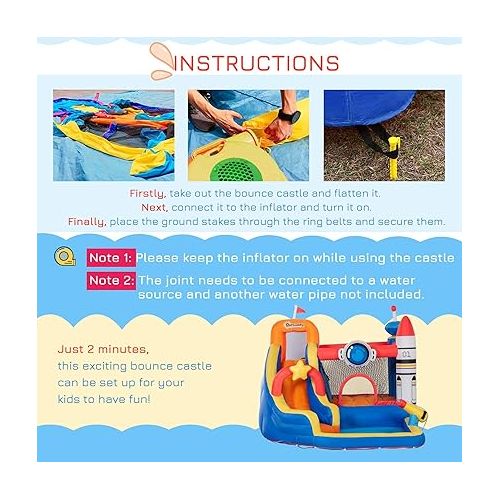  Outsunny 5-in-1 Kids Bounce House Inflatable Water Slide with Pool, Water Cannon, Climbing Wall, Inflator Included, Jumping Castle Kids Backyard Activity Outdoor Water Play Toy