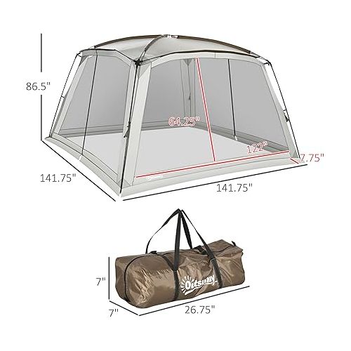  Outsunny 12' x 12' Screen House Room, UV50+ Screen Tent with 2 Doors and Carry Bag, Easy Setup, for Patios Outdoor Camping Activities
