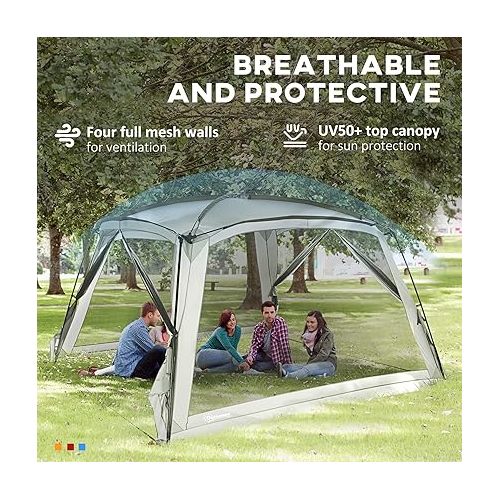  Outsunny 12' x 12' Screen House Room, UV50+ Screen Tent with 2 Doors and Carry Bag, Easy Setup, for Patios Outdoor Camping Activities