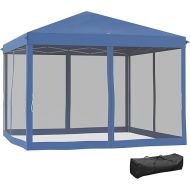 Outsunny 10' x 10' Pop Up Canopy Tent with Netting, Instant Gazebo, Screen House Room with Carry Bag, Height Adjustable, for Outdoor, Garden, Patio, Camping, Blue