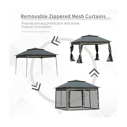  Outsunny 11' x 11' Pop Up Canopy, Outdoor Patio Gazebo Shelter with Removable Zipper Netting, Instant Event Tent w/ 114 Square Feet of Shade and Carry Bag for Backyard, Garden, Dark Gray