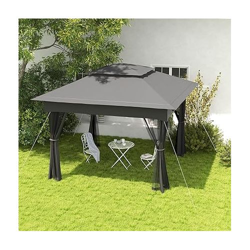  Outsunny 11' x 11' Pop Up Canopy, Outdoor Patio Gazebo Shelter with Removable Zipper Netting, Instant Event Tent w/ 114 Square Feet of Shade and Carry Bag for Backyard, Garden, Dark Gray