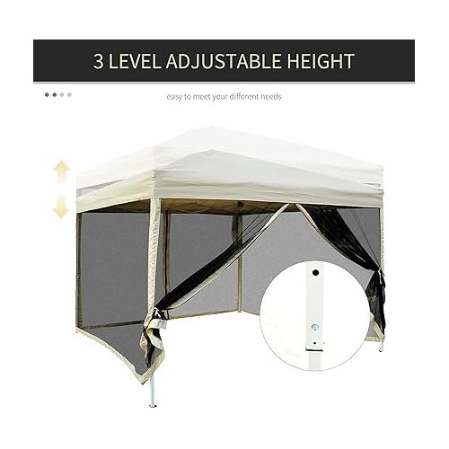  Outsunny 210D Oxford 10' x 10' Pop Up Canopy Tent with Netting, Instant Screen Room House, Tents for Parties, Height Adjustable, with Carry Bag, for Outdoor, Garden, Patio