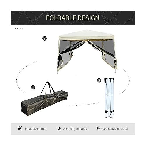  Outsunny 210D Oxford 10' x 10' Pop Up Canopy Tent with Netting, Instant Screen Room House, Tents for Parties, Height Adjustable, with Carry Bag, for Outdoor, Garden, Patio