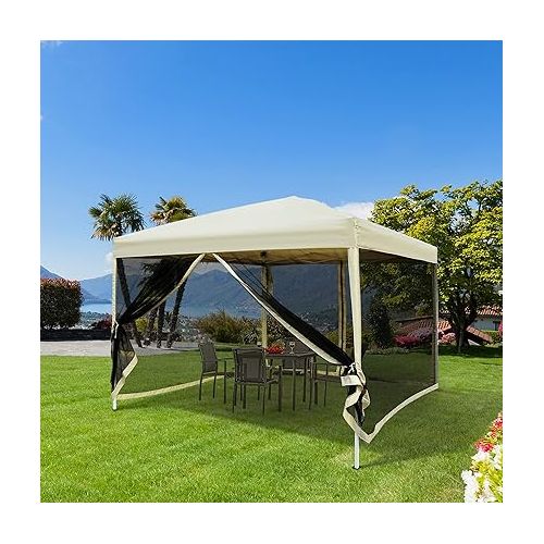  Outsunny 210D Oxford 10' x 10' Pop Up Canopy Tent with Netting, Instant Screen Room House, Tents for Parties, Height Adjustable, with Carry Bag, for Outdoor, Garden, Patio