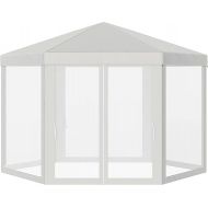 Outsunny 13' x 11' Canopy Tent, Sun Shelter with Protective Mesh Screen Walls, Hexagon Outdoor Tent for Parties, Cream White