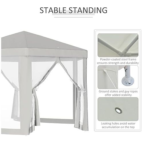  Outsunny 13' x 11' Canopy Tent, Sun Shelter with Protective Mesh Screen Walls, Hexagon Outdoor Tent for Parties, Cream White