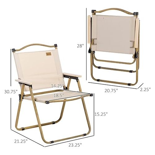  Outsunny 2 Pack Folding Camping Chair, Lightweight & Portable Beach Chairs Armchairs, Perfect for Festivals, Fishing, Picnic and Hiking, Khaki