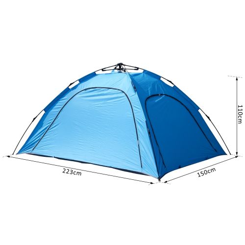  Outsunny Campingzelt Sekundenzelt Pop Up Zelt Automatik 2 Personen wasserdicht Blau L223 x B150 x H110cm