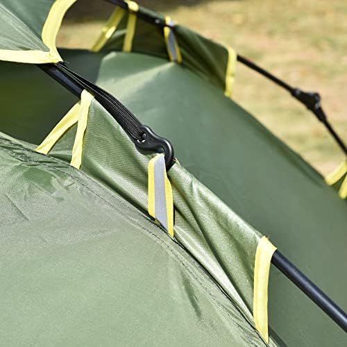  Outsunny Doppelzelt Campingzelt Outdoorzelt Familienzelt Quick-Up-Zelt 2 Erwachsene + 1 Kind 4 Jahreszeiten wasserdicht Tragetasche 2 Tueren Polyester + Glasfaser Dunkelgruen 210 x 2