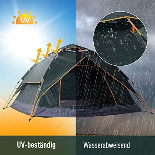  Outsunny Doppelzelt Campingzelt Outdoorzelt Familienzelt Quick-Up-Zelt 2 Erwachsene + 1 Kind 4 Jahreszeiten wasserdicht Tragetasche 2 Tueren Polyester + Glasfaser Dunkelgruen 210 x 2